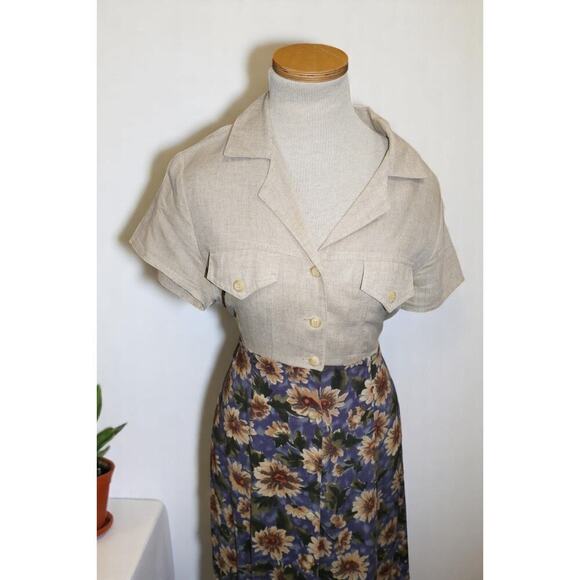 Vintage Frederick’s of Hollywood Linen Look Sunflower Floral Button Front Dress - Picture 3 of 14